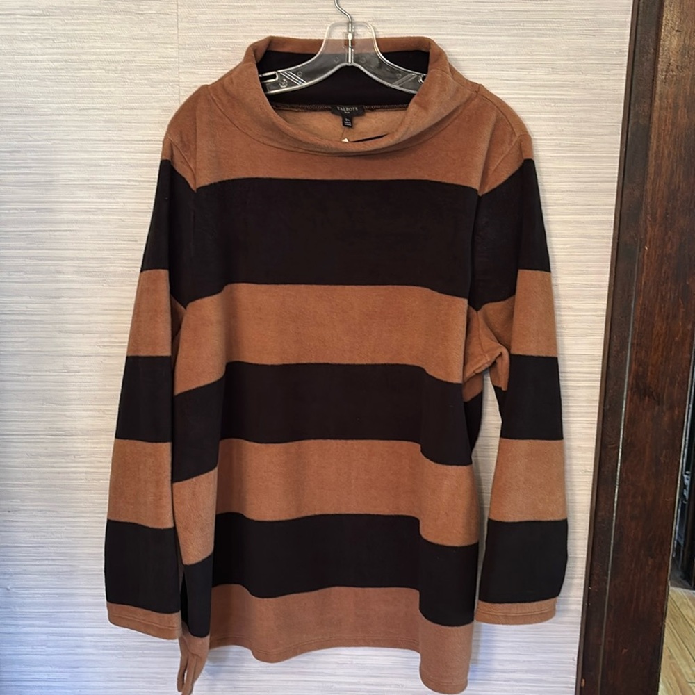 Talbots rugby stripe fleece funnel neck top
